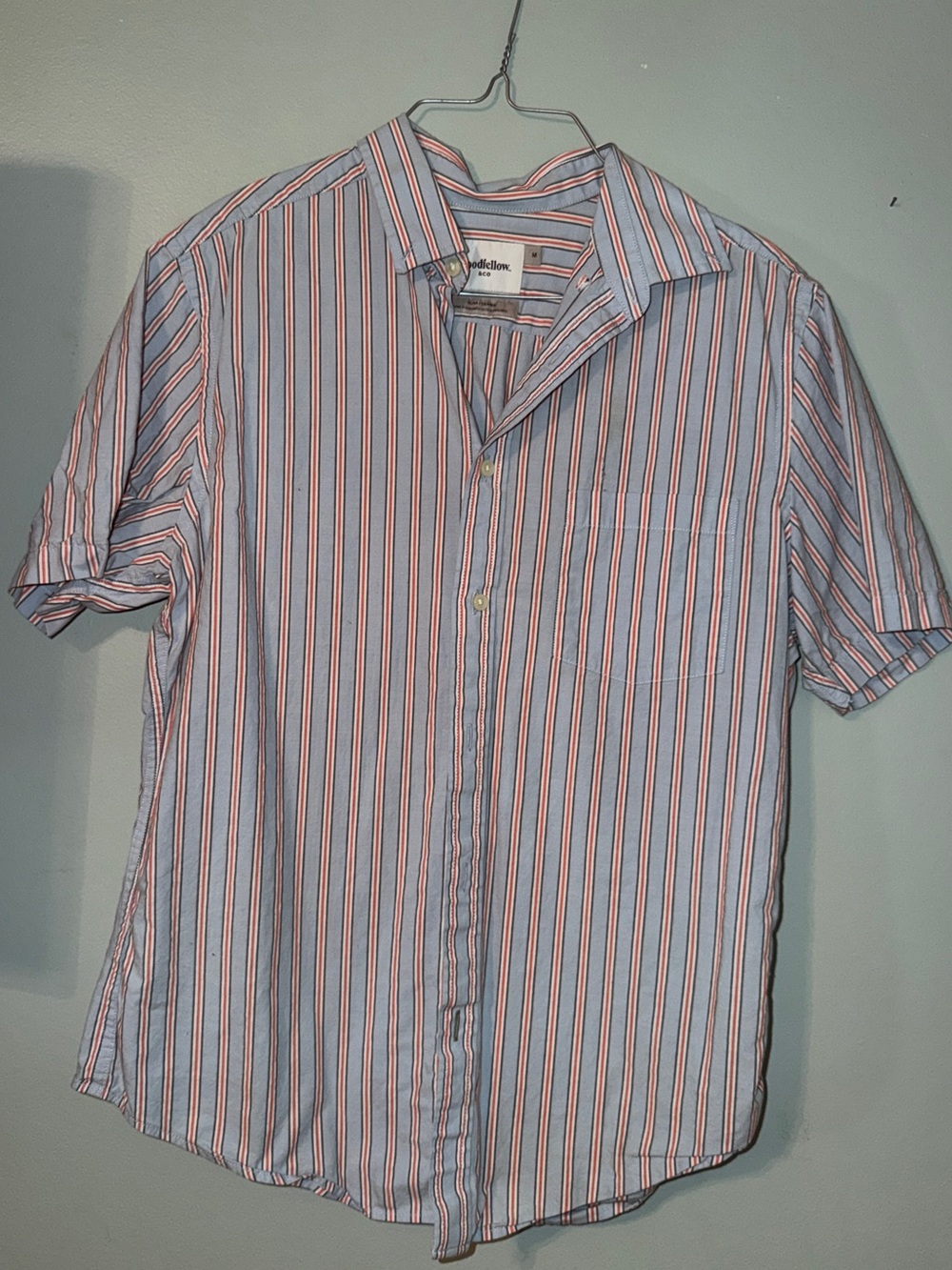 Goodfellow & co Men’s Short-Sleeve Striped Button-Up Shirt - Blue/Red